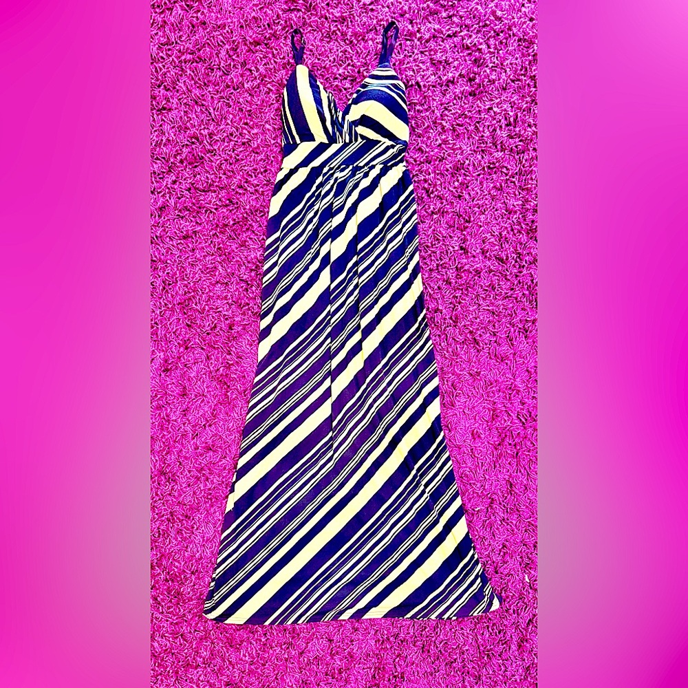 Allison Brittney Black and Cream Striped Dress